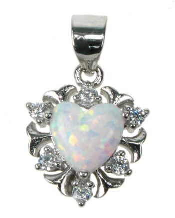 Sne Opal Hjerte Opal Smykke Vedhæng Med Hvid Sne Opal Sten  925 Sterling Sølv  Zirkonia   Rhodium Belægning