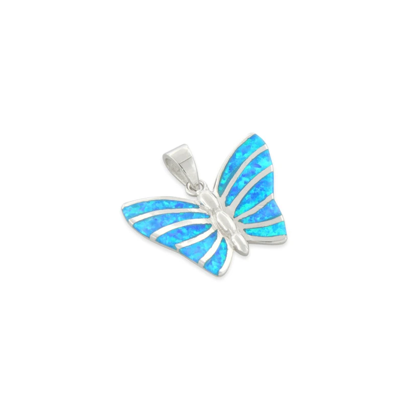 Sommerfugl Opal Smykke Vedhæng Med Blå Opal Sten  925 Sterling Sølv   Rhodium Belægning