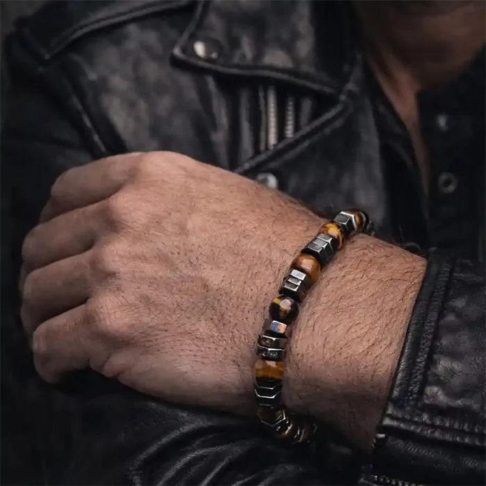 Tiger   Herrearmbånd Med Tiger Eye Og Hematit   Mm