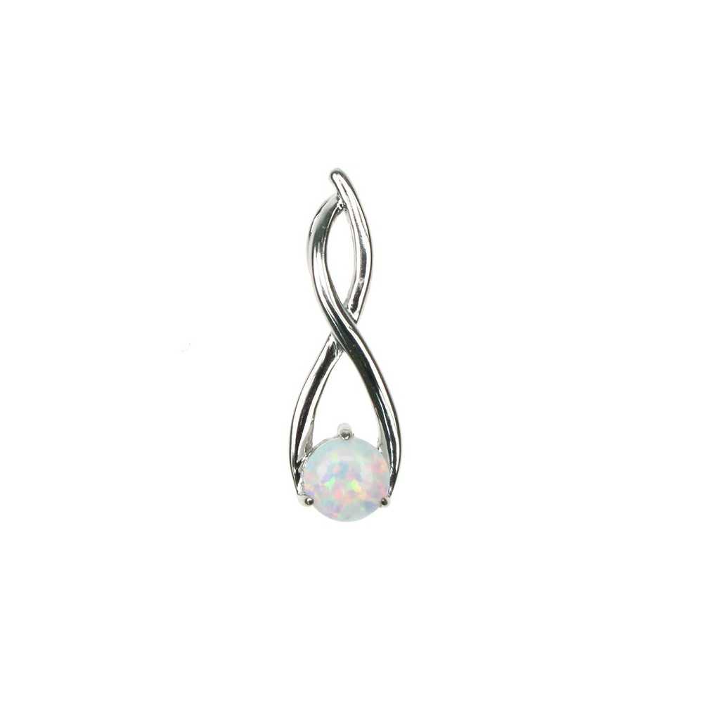 Twister Sølv Smykke Halskæde Vedhæng Med Hvid Sne Opal Sten  925 Sterling Sølv   Rhodium Belægning