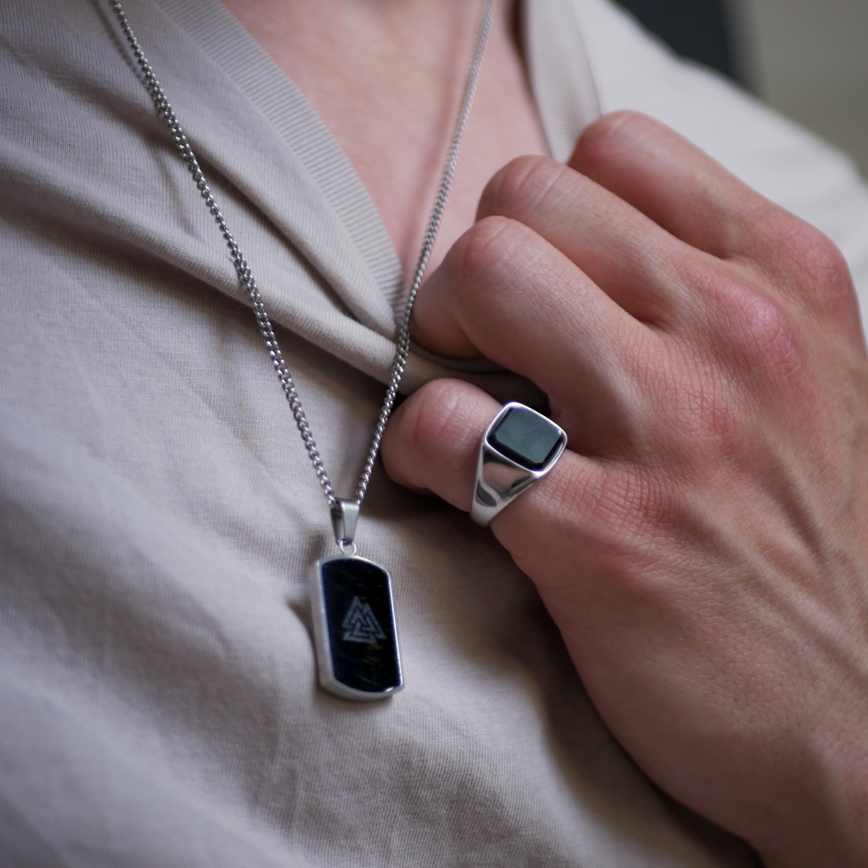Valknut Stenhalskæde  Sølv  60 Cm Herre Northern Legacy