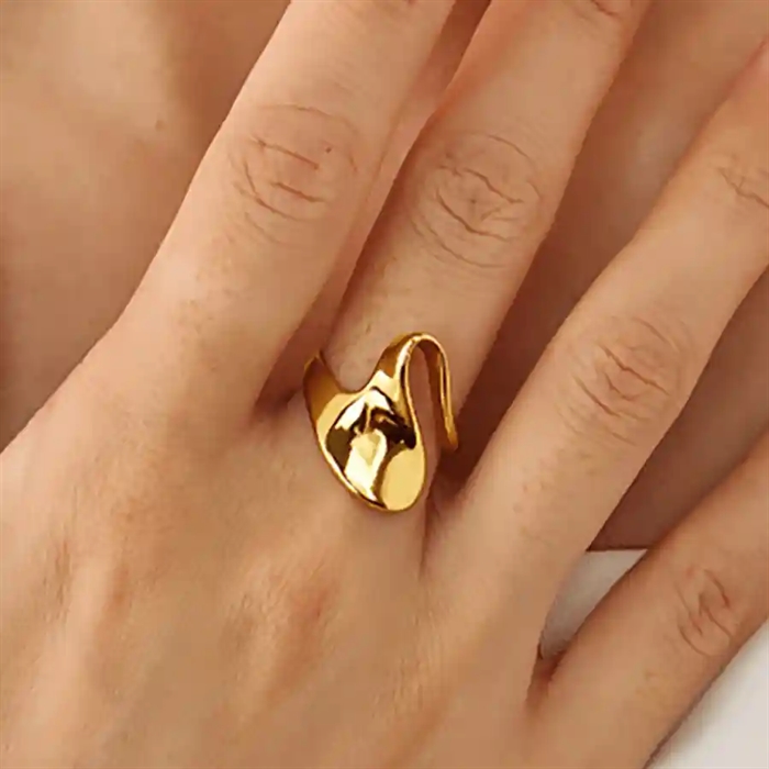 Wave Shine Ring   Forgyldt Ring   ædelstål Med Bølgende Form